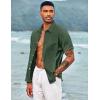 imageCOOFANDY Mens Casual Button Down Shirts Short Sleeve Linen Shirts Summer Beach Dress ShirtLinen  Army Green