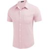 imageCOOFANDY Mens Casual Button Down Shirts Short Sleeve Linen Shirts Summer Beach Dress ShirtLinen  Pink