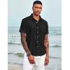 imageCOOFANDY Mens Casual Button Down Shirts Short Sleeve Linen Shirts Summer Beach Dress ShirtShort Sleeve  Dark Black