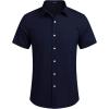 imageCOOFANDY Mens Casual Button Down Shirts Short Sleeve Linen Shirts Summer Beach Dress ShirtShort Sleeve  Navy Blue