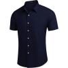 imageCOOFANDY Mens Casual Button Down Shirts Short Sleeve Linen Shirts Summer Beach Dress ShirtShort Sleeve  Navy Blue
