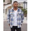 imageCOOFANDY Mens Flannel Shirts Long Sleeve Cotton Plaid Shirt Jacket Casual Button Down Shirt with PocketsLight Blue