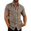 imageCOOFANDY Mens Casual Button Down Shirts Short Sleeve Linen Shirts Summer Beach Dress ShirtCamel