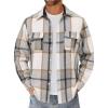 imageCOOFANDY Mens Flannel Shirts Long Sleeve Cotton Plaid Shirt Jacket Casual Button Down Shirt with PocketsLight Grey