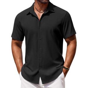 imageCOOFANDY Mens Button Down Shirt Short Sleeve Casual Shirts Beach Summer Shirts Wedding Vacation ShirtsBlack