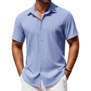 imageCOOFANDY Mens Button Down Shirt Short Sleeve Casual Shirts Beach Summer Shirts Wedding Vacation ShirtsBlue