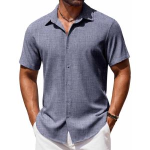 imageCOOFANDY Mens Button Down Shirt Short Sleeve Casual Shirts Beach Summer Shirts Wedding Vacation ShirtsDark Blue