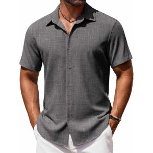 imageCOOFANDY Mens Button Down Shirt Short Sleeve Casual Shirts Beach Summer Shirts Wedding Vacation ShirtsGrey