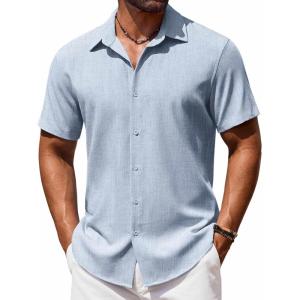 imageCOOFANDY Mens Button Down Shirt Short Sleeve Casual Shirts Beach Summer Shirts Wedding Vacation ShirtsLight Blue