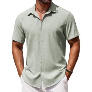 imageCOOFANDY Mens Button Down Shirt Short Sleeve Casual Shirts Beach Summer Shirts Wedding Vacation ShirtsLight Green