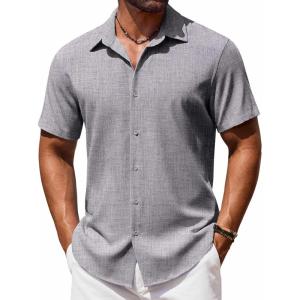 imageCOOFANDY Mens Button Down Shirt Short Sleeve Casual Shirts Beach Summer Shirts Wedding Vacation ShirtsLight Grey