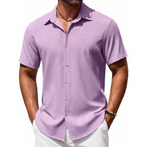imageCOOFANDY Mens Button Down Shirt Short Sleeve Casual Shirts Beach Summer Shirts Wedding Vacation ShirtsLight Purple