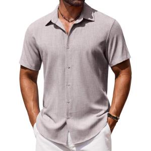 imageCOOFANDY Mens Button Down Shirt Short Sleeve Casual Shirts Beach Summer Shirts Wedding Vacation ShirtsStone