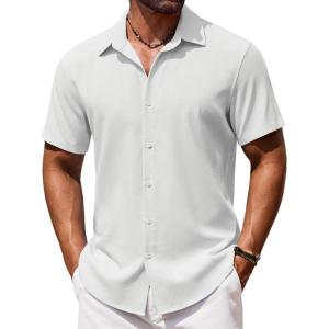 imageCOOFANDY Mens Button Down Shirt Short Sleeve Casual Shirts Beach Summer Shirts Wedding Vacation ShirtsWhite
