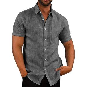 imageCOOFANDY Mens Casual Button Down Shirts Short Sleeve Linen Shirts Summer Beach Dress ShirtShort Sleeve  Black