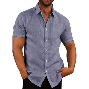 imageCOOFANDY Mens Casual Button Down Shirts Short Sleeve Linen Shirts Summer Beach Dress ShirtShort Sleeve  Blue
