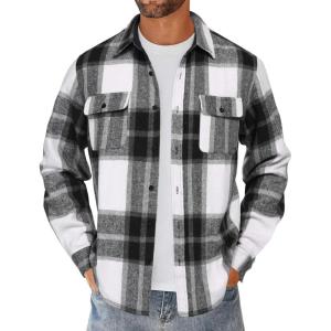 imageCOOFANDY Mens Flannel Shirts Long Sleeve Cotton Plaid Shirt Jacket Casual Button Down Shirt with PocketsBlackblock