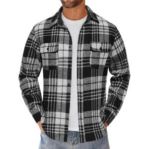 imageCOOFANDY Mens Flannel Shirts Long Sleeve Cotton Plaid Shirt Jacket Casual Button Down Shirt with PocketsBlackline