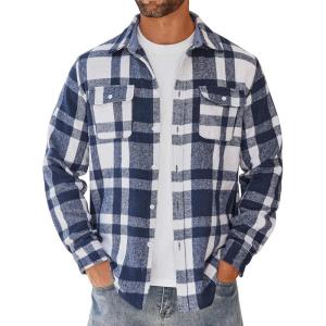 imageCOOFANDY Mens Flannel Shirts Long Sleeve Cotton Plaid Shirt Jacket Casual Button Down Shirt with PocketsBlue