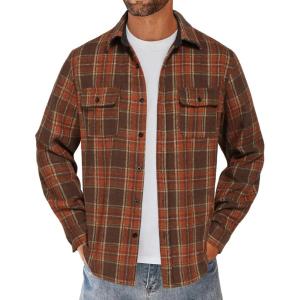 imageCOOFANDY Mens Flannel Shirts Long Sleeve Cotton Plaid Shirt Jacket Casual Button Down Shirt with PocketsBrown