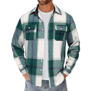 imageCOOFANDY Mens Flannel Shirts Long Sleeve Cotton Plaid Shirt Jacket Casual Button Down Shirt with PocketsGreen