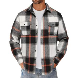 imageCOOFANDY Mens Flannel Shirts Long Sleeve Cotton Plaid Shirt Jacket Casual Button Down Shirt with PocketsGrey