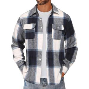 imageCOOFANDY Mens Flannel Shirts Long Sleeve Cotton Plaid Shirt Jacket Casual Button Down Shirt with PocketsNavy Blue