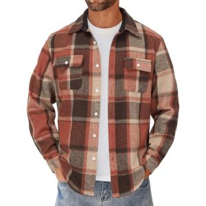 imageCOOFANDY Mens Flannel Shirts Long Sleeve Cotton Plaid Shirt Jacket Casual Button Down Shirt with PocketsOrange Red