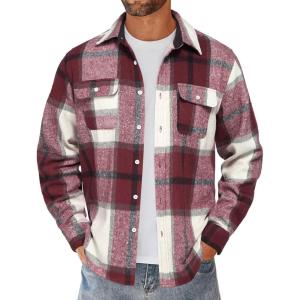 imageCOOFANDY Mens Flannel Shirts Long Sleeve Cotton Plaid Shirt Jacket Casual Button Down Shirt with PocketsRed