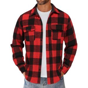 imageCOOFANDY Mens Flannel Shirts Long Sleeve Cotton Plaid Shirt Jacket Casual Button Down Shirt with PocketsWine Red