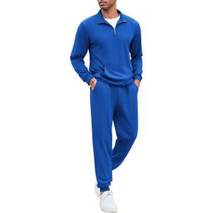 imageCOOFANDY Mens Tracksuit 2 Piece Quarter Zip Sweatsuit Sets Casual Athletic Running Jogging SuitsBlue