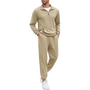 imageCOOFANDY Mens Tracksuit 2 Piece Quarter Zip Sweatsuit Sets Casual Athletic Running Jogging SuitsCoffee