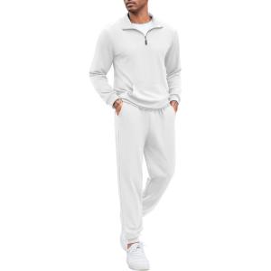 imageCOOFANDY Mens Tracksuit 2 Piece Quarter Zip Sweatsuit Sets Casual Athletic Running Jogging SuitsWhite