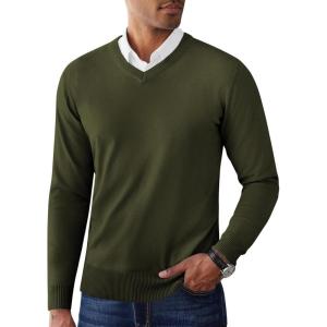 imageCOOFANDY Mens V Neck Pullover Sweater Slim Fit Casual Dress Sweater Lightweight Knitted SweatersArmy Green