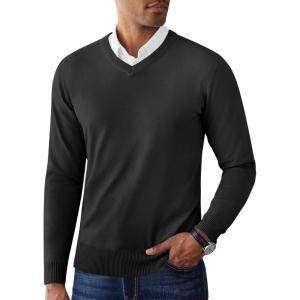 imageCOOFANDY Mens V Neck Pullover Sweater Slim Fit Casual Dress Sweater Lightweight Knitted SweatersBlack