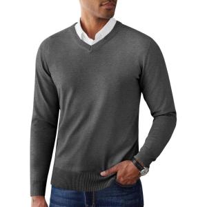 imageCOOFANDY Mens V Neck Pullover Sweater Slim Fit Casual Dress Sweater Lightweight Knitted SweatersDark Grey