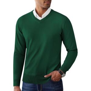 imageCOOFANDY Mens V Neck Pullover Sweater Slim Fit Casual Dress Sweater Lightweight Knitted SweatersGreen