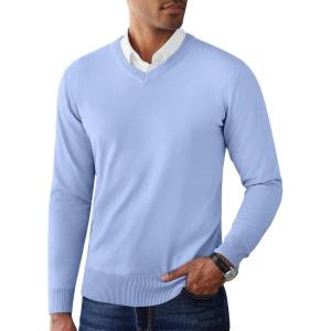 imageCOOFANDY Mens V Neck Pullover Sweater Slim Fit Casual Dress Sweater Lightweight Knitted SweatersLight Blue