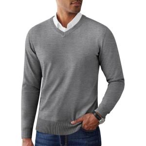 imageCOOFANDY Mens V Neck Pullover Sweater Slim Fit Casual Dress Sweater Lightweight Knitted SweatersLight Grey