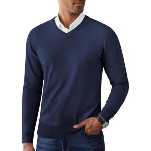 imageCOOFANDY Mens V Neck Pullover Sweater Slim Fit Casual Dress Sweater Lightweight Knitted SweatersNavy Blue