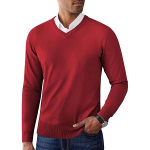 imageCOOFANDY Mens V Neck Pullover Sweater Slim Fit Casual Dress Sweater Lightweight Knitted SweatersRed
