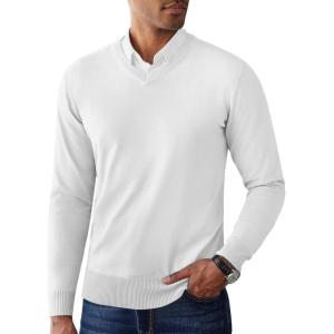 imageCOOFANDY Mens V Neck Pullover Sweater Slim Fit Casual Dress Sweater Lightweight Knitted SweatersWhite