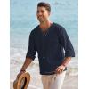 imageCOOFANDY Mens Linen Beach Tee Shirts Cotton Hippie Shirts V Neck Long Sleeve Tunic Big and Tall Yoga ShirtBlue