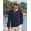 imageCOOFANDY Mens Linen Beach Tee Shirts Cotton Hippie Shirts V Neck Long Sleeve Tunic Big and Tall Yoga ShirtBlue