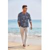 imageCOOFANDY Mens Linen Beach Tee Shirts Cotton Hippie Shirts V Neck Long Sleeve Tunic Big and Tall Yoga ShirtBlue Apricot