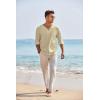 imageCOOFANDY Mens Linen Beach Tee Shirts Cotton Hippie Shirts V Neck Long Sleeve Tunic Big and Tall Yoga ShirtKhaki