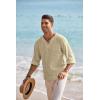imageCOOFANDY Mens Linen Beach Tee Shirts Cotton Hippie Shirts V Neck Long Sleeve Tunic Big and Tall Yoga ShirtKhaki