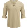 imageCOOFANDY Mens Linen Beach Tee Shirts Cotton Hippie Shirts V Neck Long Sleeve Tunic Big and Tall Yoga ShirtKhaki