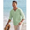 imageCOOFANDY Mens Linen Beach Tee Shirts Cotton Hippie Shirts V Neck Long Sleeve Tunic Big and Tall Yoga ShirtLight Green