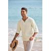 imageCOOFANDY Mens Linen Beach Tee Shirts Cotton Hippie Shirts V Neck Long Sleeve Tunic Big and Tall Yoga ShirtLong Sleevescream